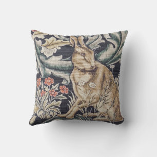 William Morris Forest Rabbit Throw Pillow