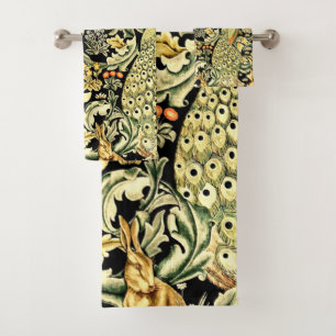 William Morris Forest Tapestry Fox Hare Peacock Bath Towel Set