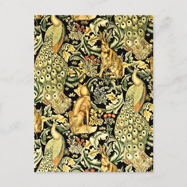 William Morris Forest Tapestry Fox Hare Peacock Postcard (Front)