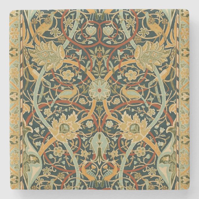 William Morris Forest Tapestry Pattern: Vintage Stone Coaster (Front)
