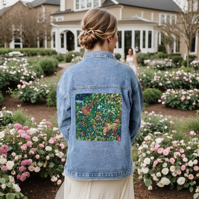 William Morris Fox and Pheasant Tapestry Print  Denim Jacket (Wedding Back)