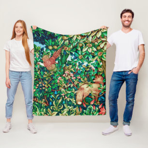 William Morris Fox and Pheasant Tapestry Print Fleece Blanket