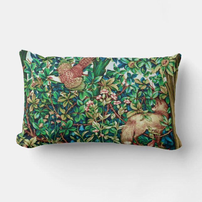 William Morris Fox and Pheasant Tapestry Print Lumbar Pillow (Front)