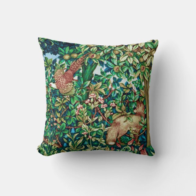 William Morris Fox and Pheasant Tapestry Print Throw Pillow (Front)