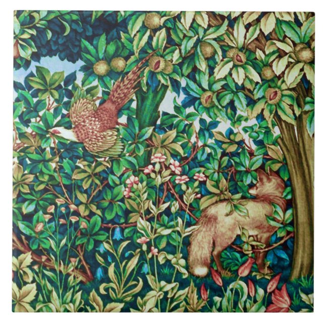 William Morris Fox and Pheasant Tapestry Print Tile (Front)