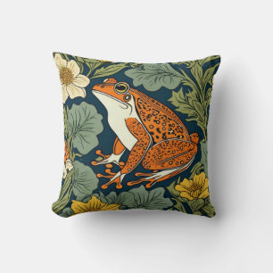William Morris frog inspiration Throw Pillow