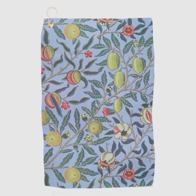 William Morris Fruit Pomegranate Blue Ornament Golf Towel (Front)