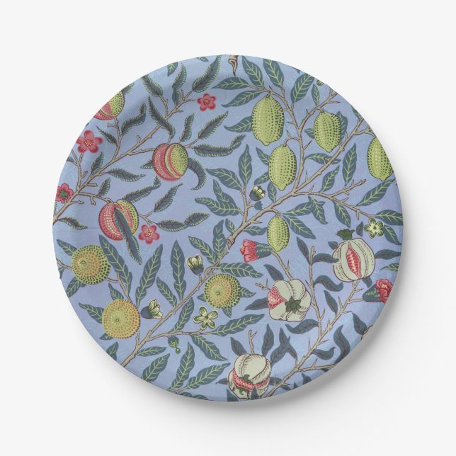 William Morris Fruit Pomegranate Blue Ornament Paper Plate (Front)