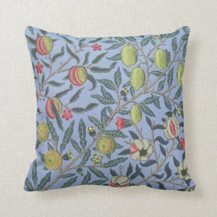 William Morris Fruit Pomegranate Blue Ornament Throw Pillow