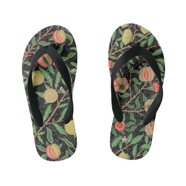 William Morris Fruit Pomegranate Floral Pattern Kid's Flip Flops (Footbed)