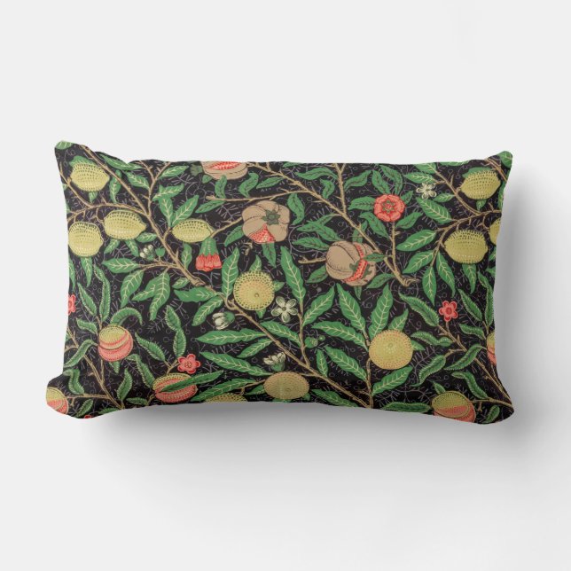 William Morris Fruit Pomegranate Floral Pattern Lumbar Pillow (Front)