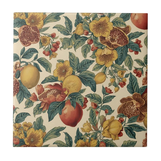 William Morris Fruit Pomegranate Floral pattern Tile (Front)