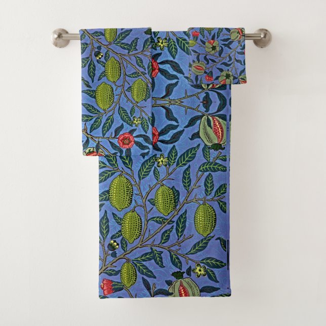 William Morris Fruit Pomegranate Peach Lemon Blue Bath Towel Set (Insitu)