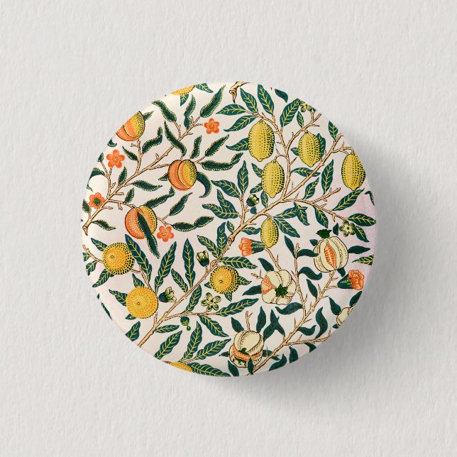 William Morris Fruit Pomegranate White Ornament 1 Inch Round Button (Front)