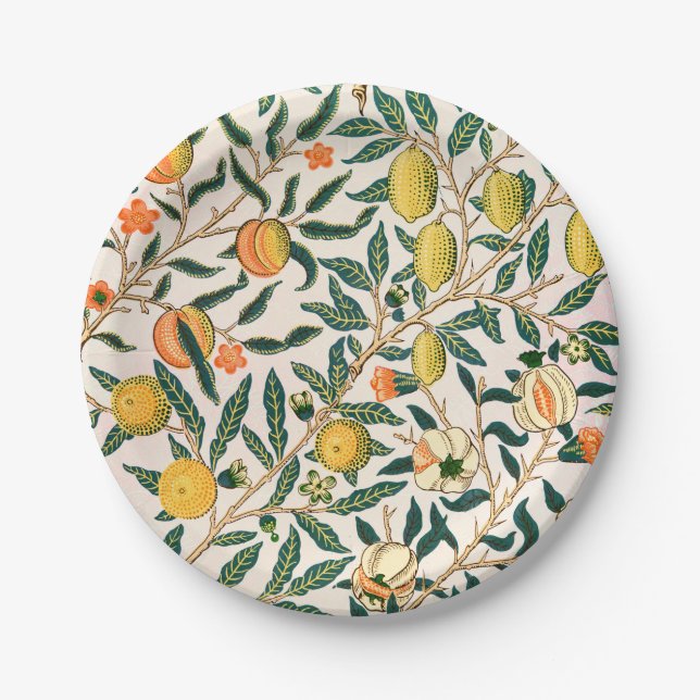 William Morris Fruit Pomegranate White Ornament Paper Plate (Front)