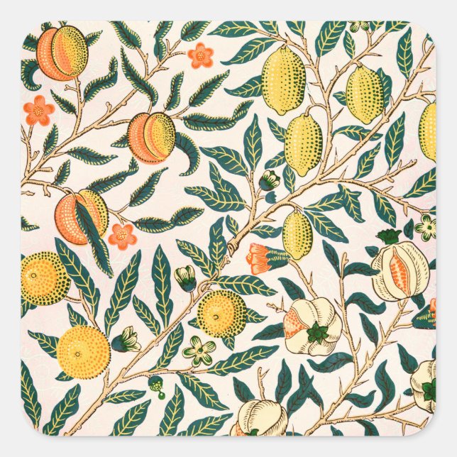 William Morris Fruit Pomegranate White Ornament Square Sticker (Front)