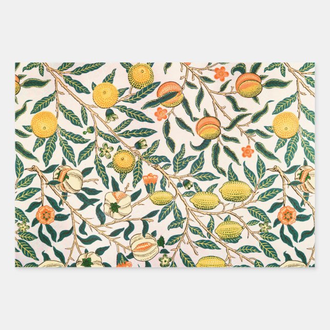 William Morris Fruit Pomegranate White Ornament Wrapping Paper Sheet (Front)