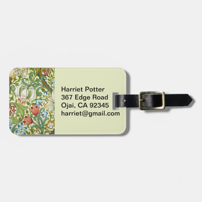William Morris Garden Lily Wallpaper Luggage Tag (Front Horizontal)
