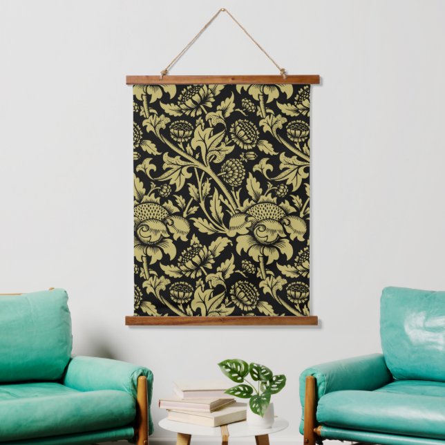 William Morris Gold and Black Floral Hanging Tapestry (Living Room)