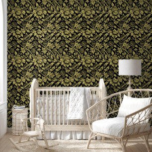 William Morris Gold and Black Floral Wallpaper