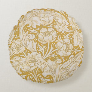  William Morris Gold Bachelors Button Floral Round Pillow