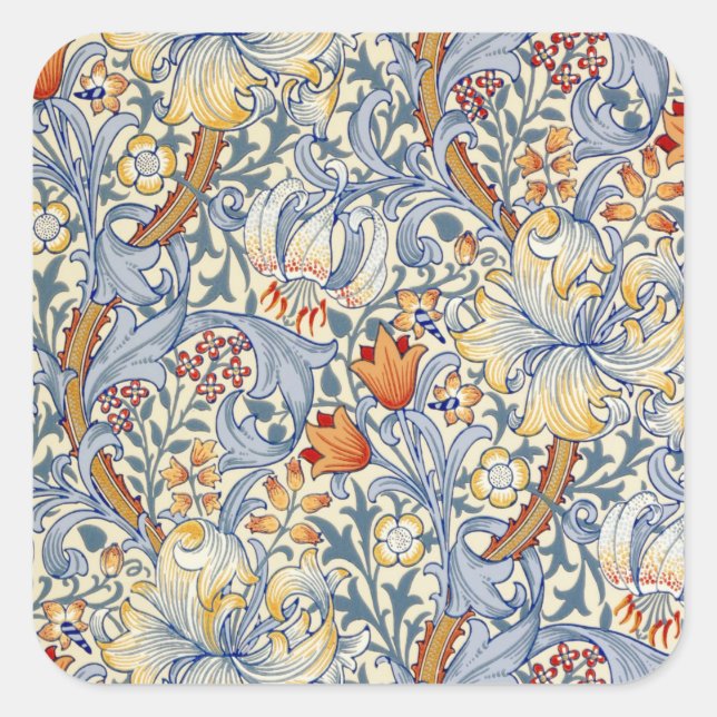 William Morris Gold Lily Victorian Wallpaper Square Sticker (Front)