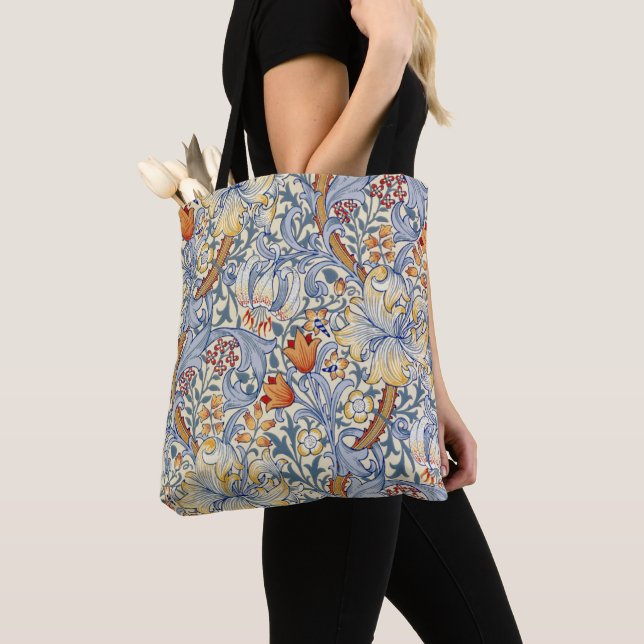 William Morris Gold Lily Victorian Wallpaper Tote Bag (Close Up)