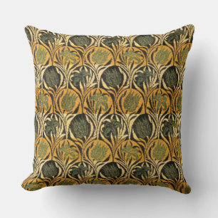 William Morris Gold Tulip Lily Vintage Wallpaper Throw Pillow