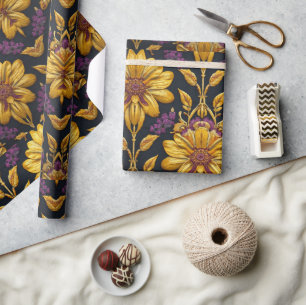 William Morris golden Floral Art Nouveau Pattern Wrapping Paper