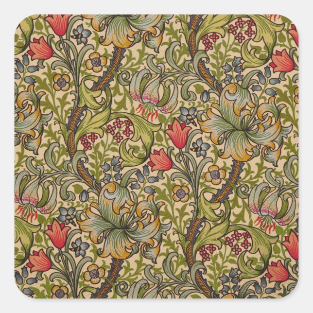 William Morris Golden Lily Antique Square Sticker (Front)