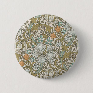 William Morris Golden Lily Blue Gold Classic 2 Inch Round Button