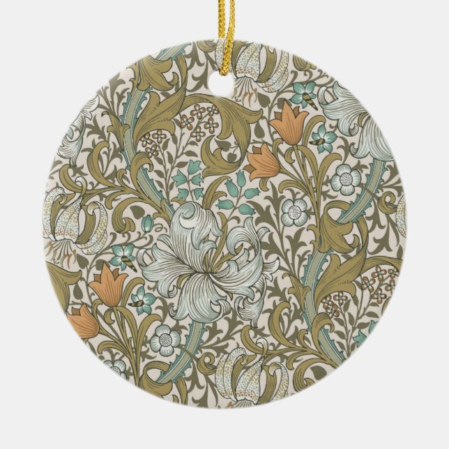 William Morris Golden Lily Blue Gold Classic Ceramic Ornament (Front)