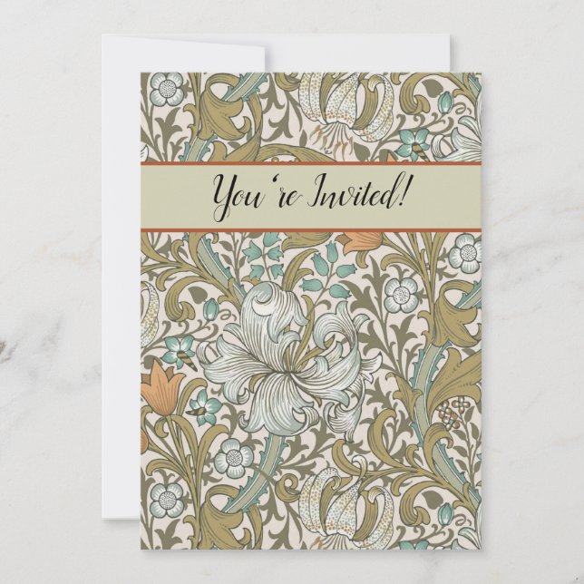 William Morris Golden Lily Blue Gold Classic Invitation (Front)