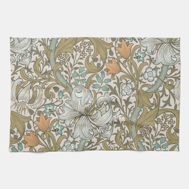 William Morris Golden Lily Blue Gold Classic Kitchen Towel (Horizontal)