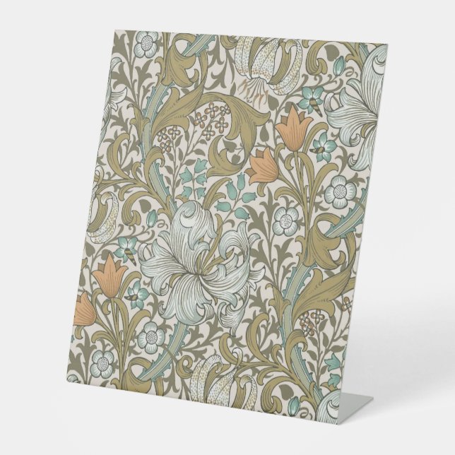 William Morris Golden Lily Blue Gold Classic Pedestal Sign (Front)
