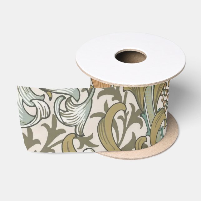 William Morris Golden Lily Blue Gold Classic Satin Ribbon (Spool)