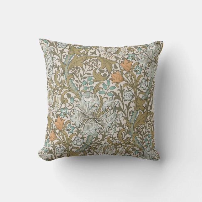 William Morris Golden Lily Blue Gold Classic Throw Pillow (Front)