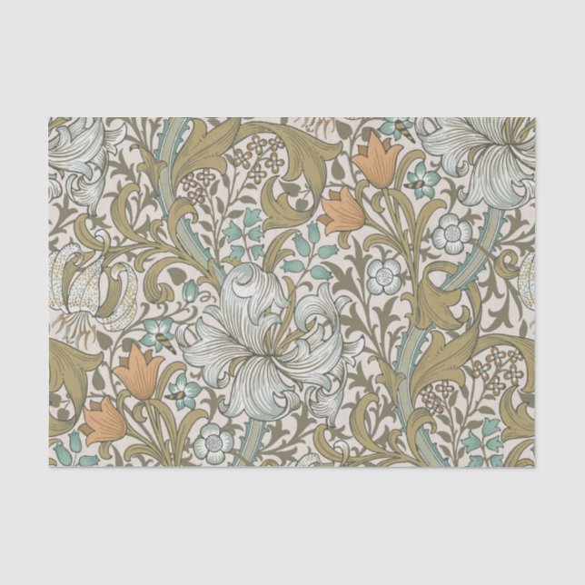William Morris Golden Lily Blue Gold Classic Tissue Paper (Front)