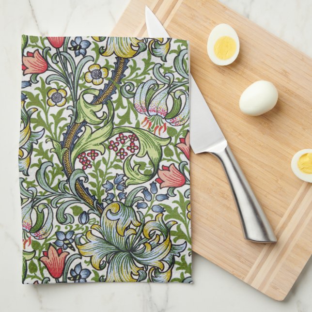 William Morris Golden Lily Floral Chintz Pattern Kitchen Towel (Quarter Fold)