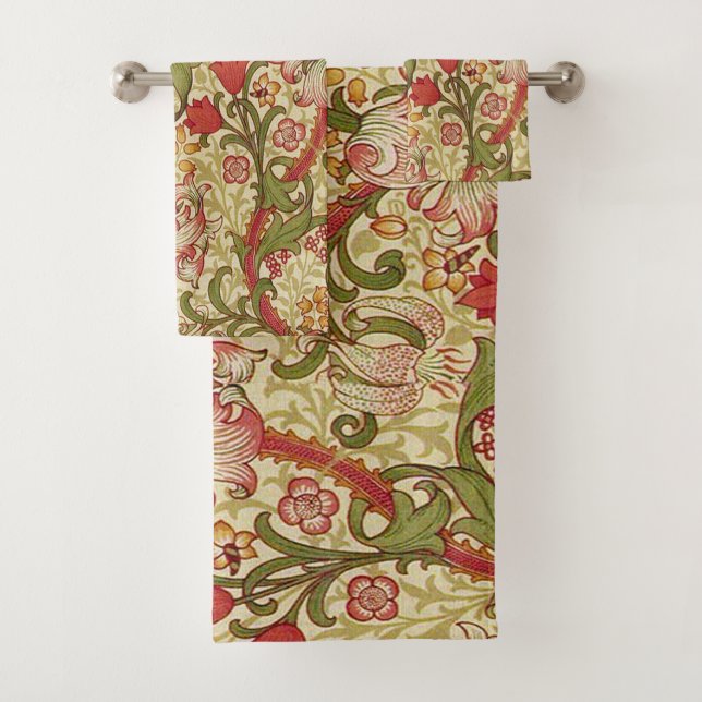 William Morris Golden Lily Floral Pattern Bath Towel Set (Insitu)