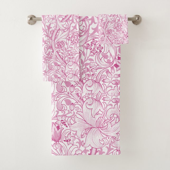 William Morris Golden Lily Floral Pattern Bath Towel Set (Insitu)