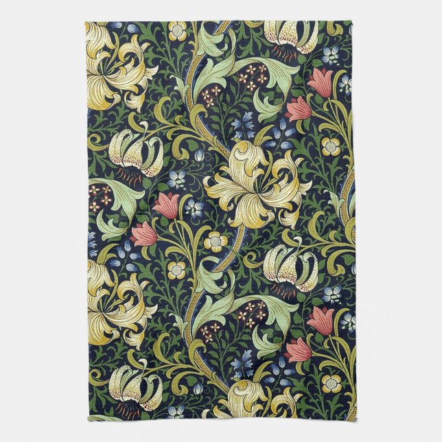 William Morris Golden Lily Floral Pattern Kitchen Towel (Vertical)