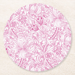 William Morris Golden Lily Floral Pattern Round Paper Coaster
