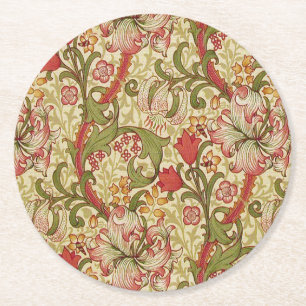 William Morris Golden Lily Floral Pattern Round Paper Coaster