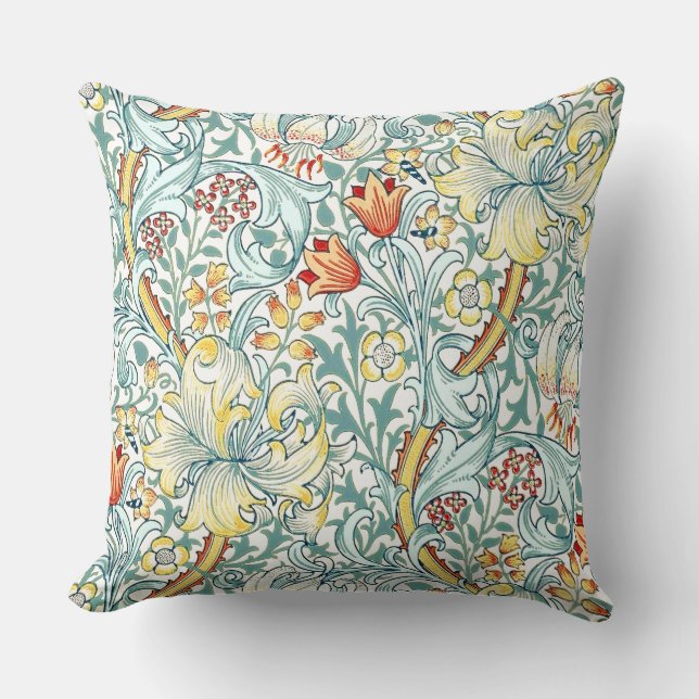 William Morris Golden Lily Floral Pattern Throw Pillow (Front)