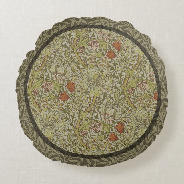 William Morris Golden Lily Willow Bough Pattern Round Pillow (Front)