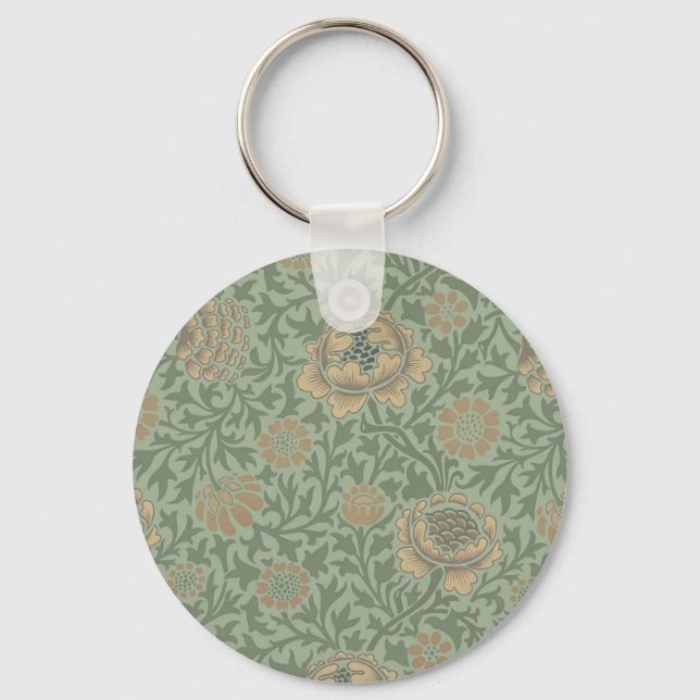 William Morris Grafton Floral Pattern Sage Green  Keychain (Front)