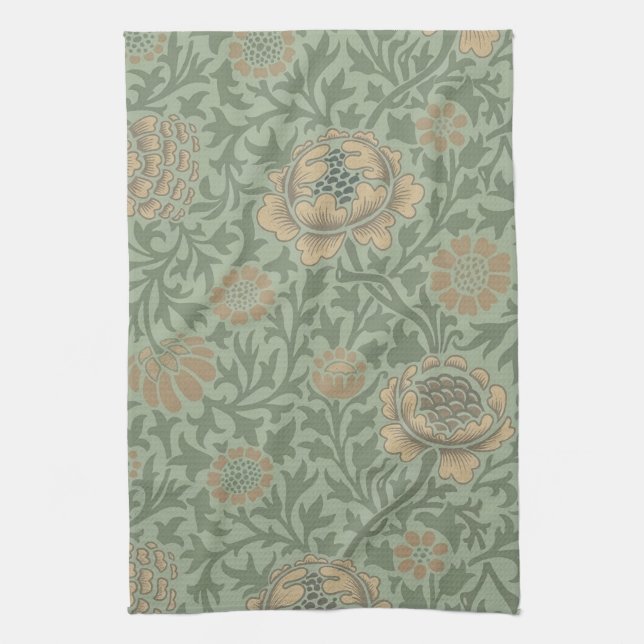 William Morris Grafton Floral Pattern Sage Green  Kitchen Towel (Vertical)