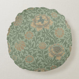 William Morris Grafton Floral Pattern Sage Green Round Pillow