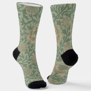 William Morris Grafton Floral Pattern Sage Green  Socks